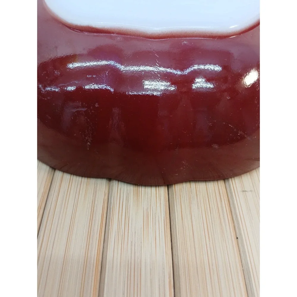 Hazel Atlas Red Flashed Milk Glass Apple Shaped Bowls Set of 5 Vintage MCM